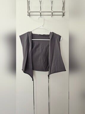 Gray Draped Open Front Crop Top With Hood